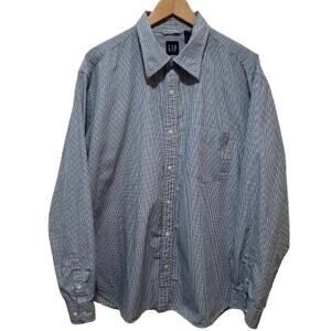 Gap 100% Cotton Blue White Plaid Button Down Shirt‎ Lightweight Men’s Size XL